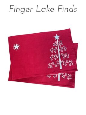 Red Holiday Placemats with White Tree and Star Motif